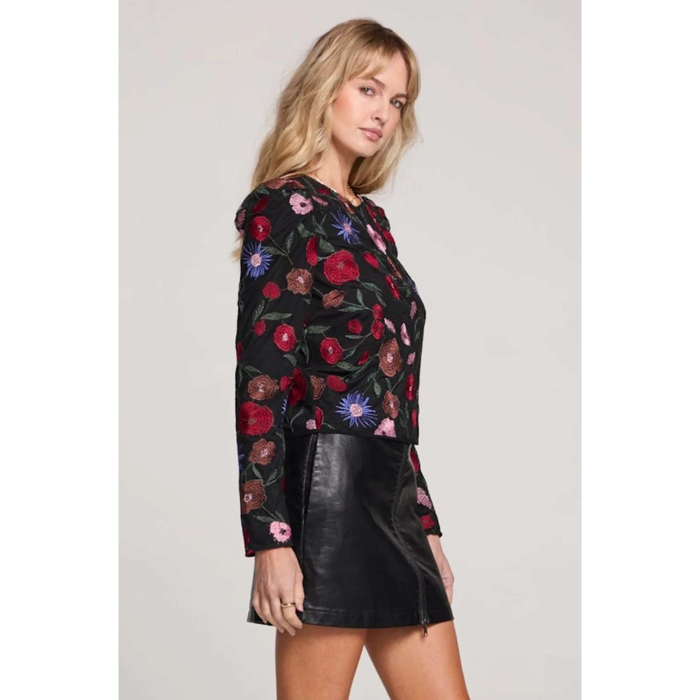 Saltwater Luxe Womens Floral Embroidered Top Black Multi S3397-W643-MUL M